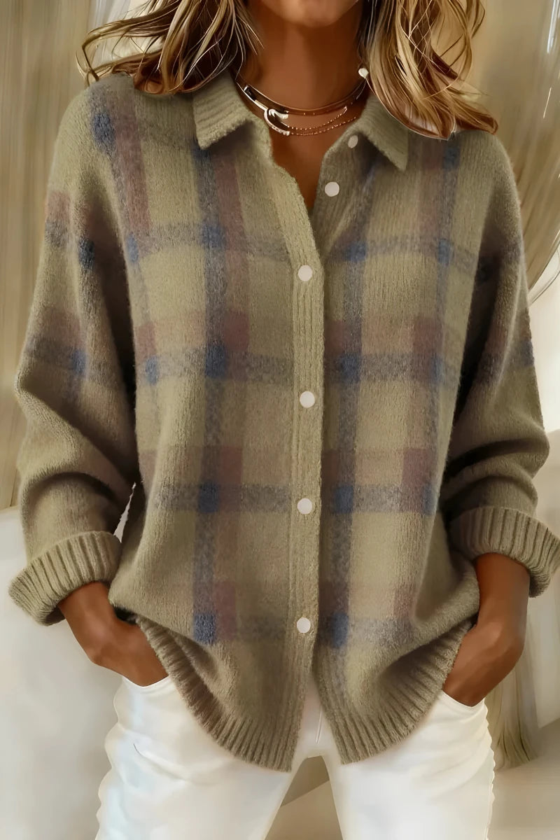 Cozy Plaid Knit Cardigan